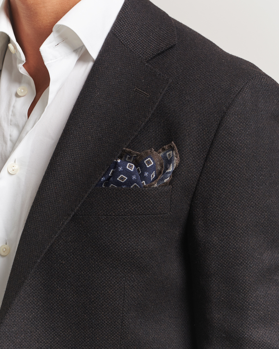 Uomini | Fazzoletti da taschino | Amanda Christensen | Wool Printed Flower Pocket Square Navy