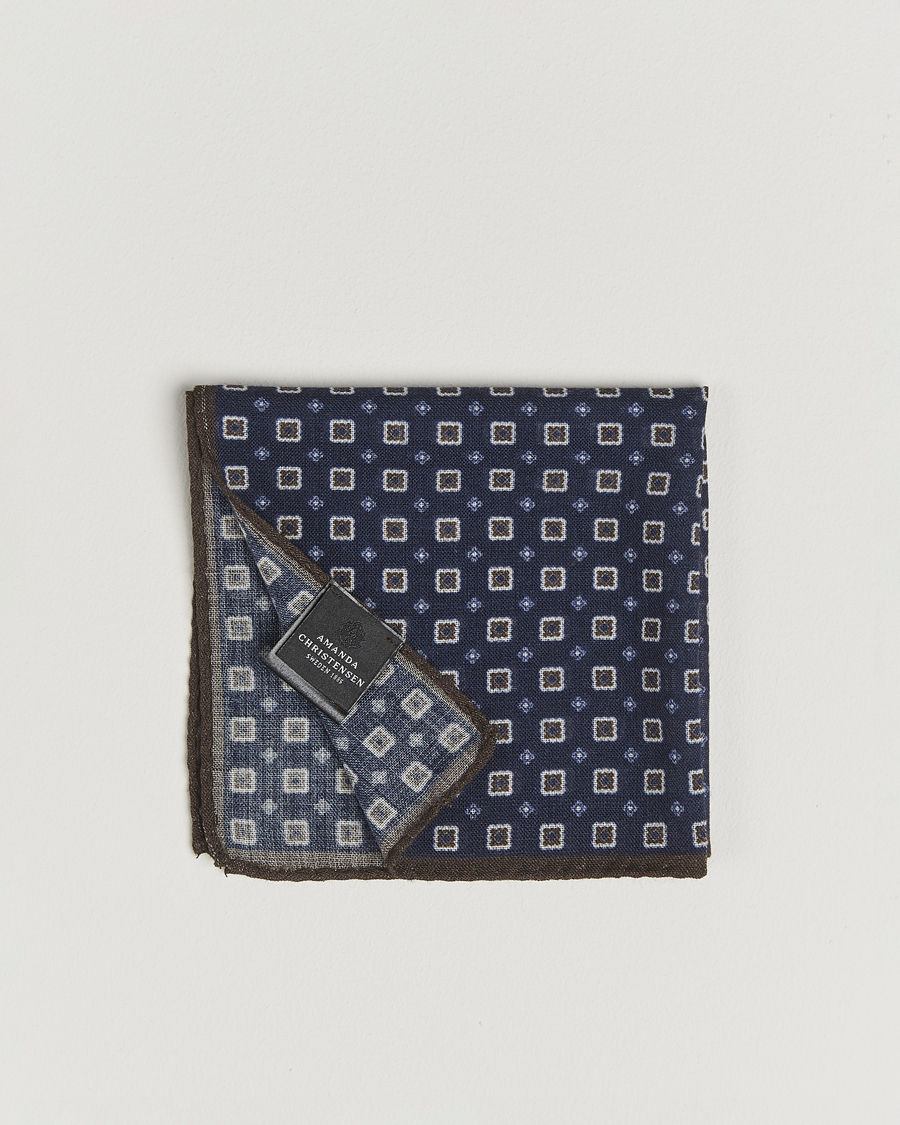 Uomini | Fazzoletti da taschino | Amanda Christensen | Wool Printed Flower Pocket Square Navy