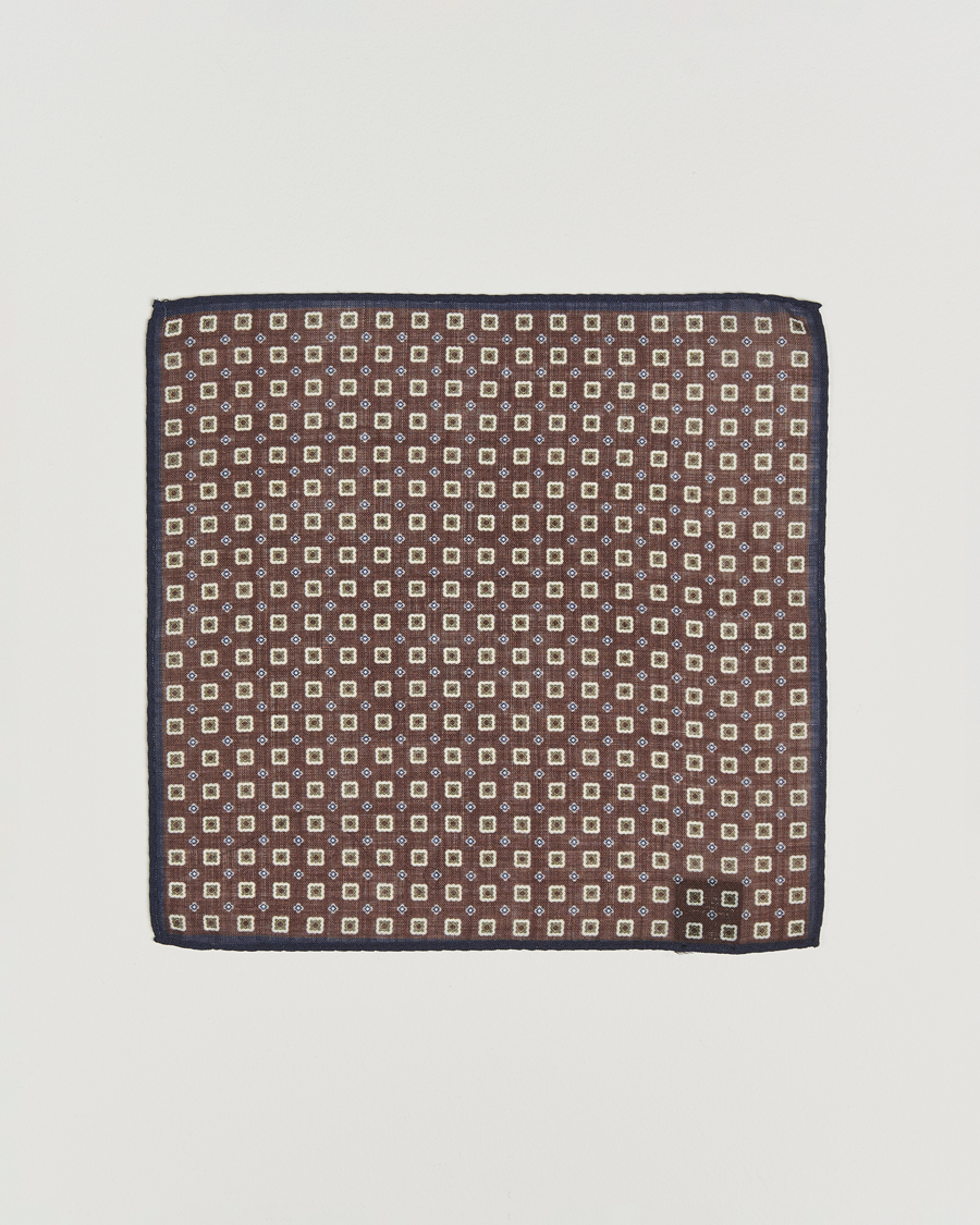 Uomini | Fazzoletti da taschino | Amanda Christensen | Wool Printed Flower Pocket Square Brown