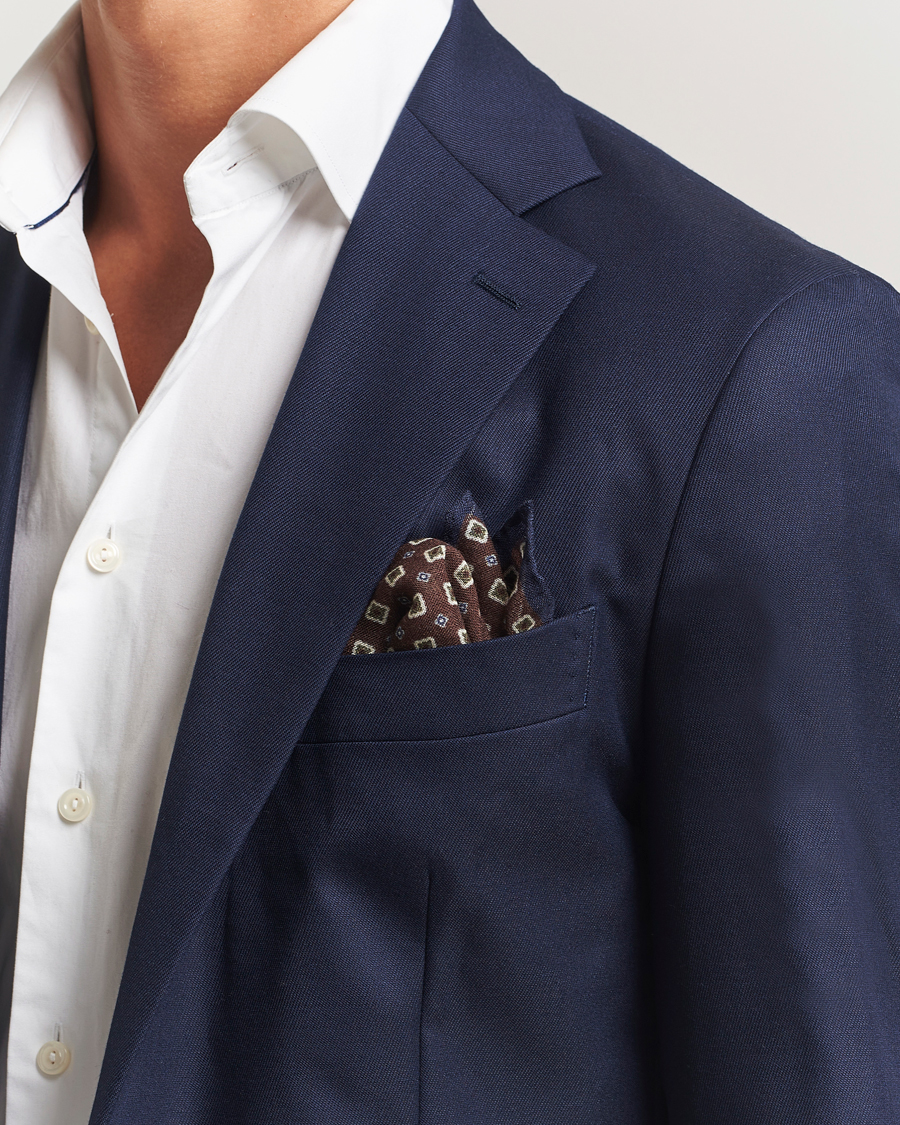 Uomini | Fazzoletti da taschino | Amanda Christensen | Wool Printed Flower Pocket Square Brown