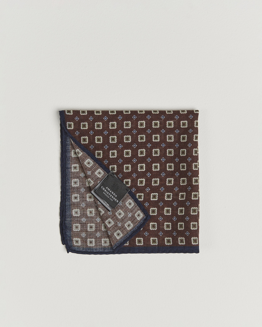 Uomini | Fazzoletti da taschino | Amanda Christensen | Wool Printed Flower Pocket Square Brown