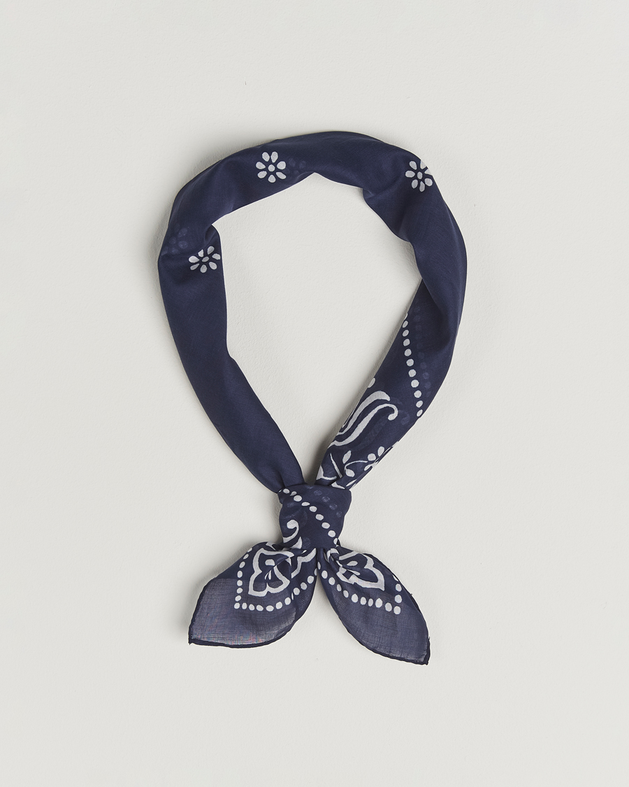 Uomini | Sciarpe | Amanda Christensen | Cotton Voilé Printed Flower Bandana Navy