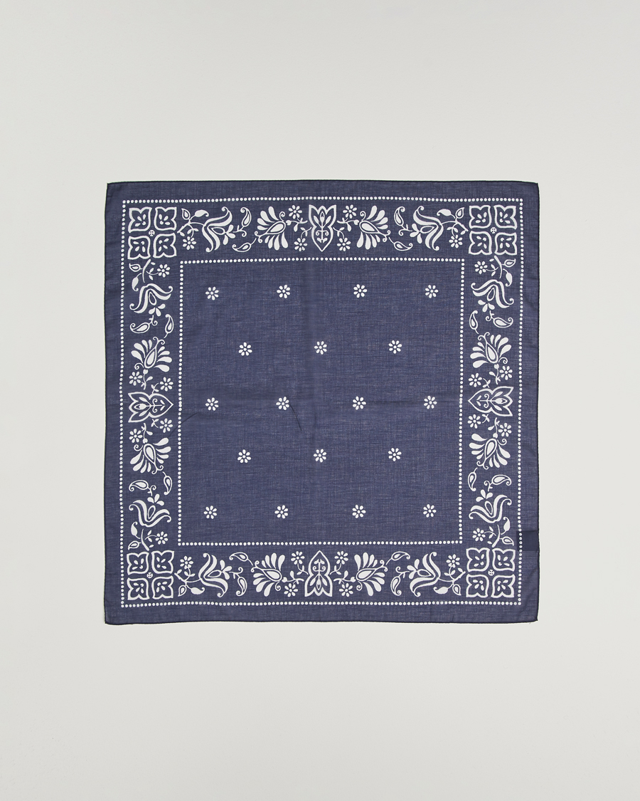 Uomini | Sciarpe | Amanda Christensen | Cotton Voilé Printed Flower Bandana Navy