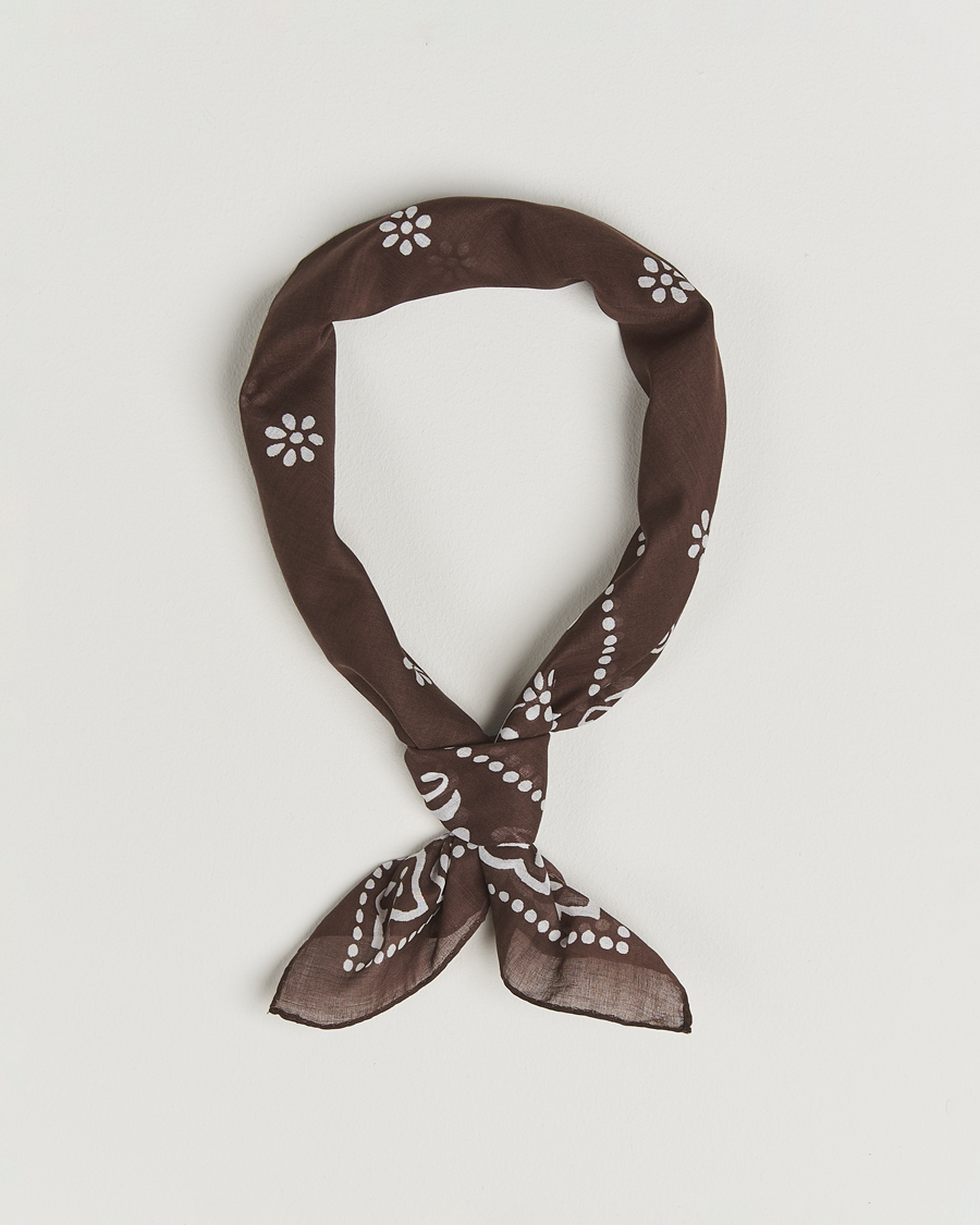 Uomini | Sciarpe | Amanda Christensen | Cotton Voilé Printed Flower Bandana Brown