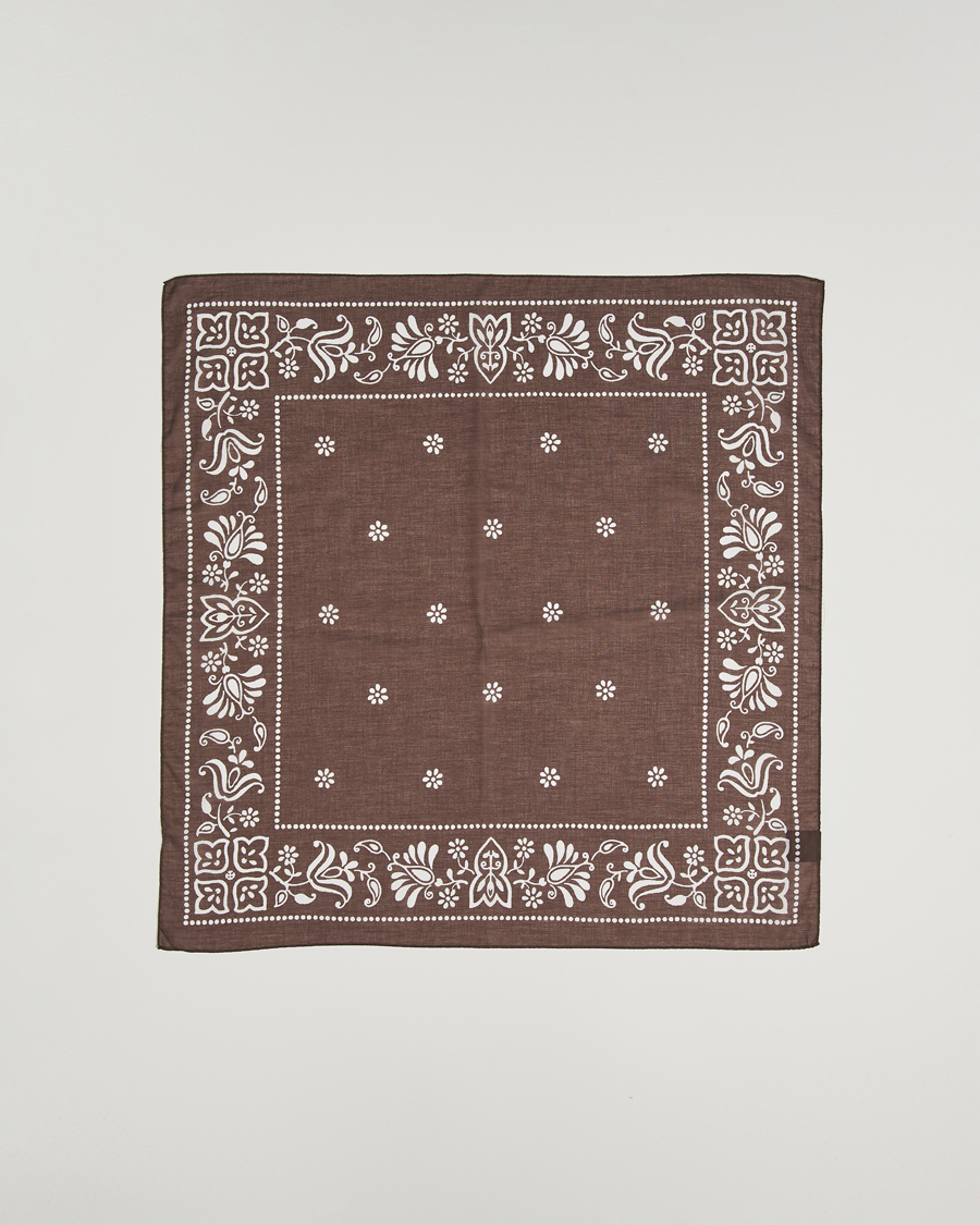 Uomini | Sciarpe | Amanda Christensen | Cotton Voilé Printed Flower Bandana Brown