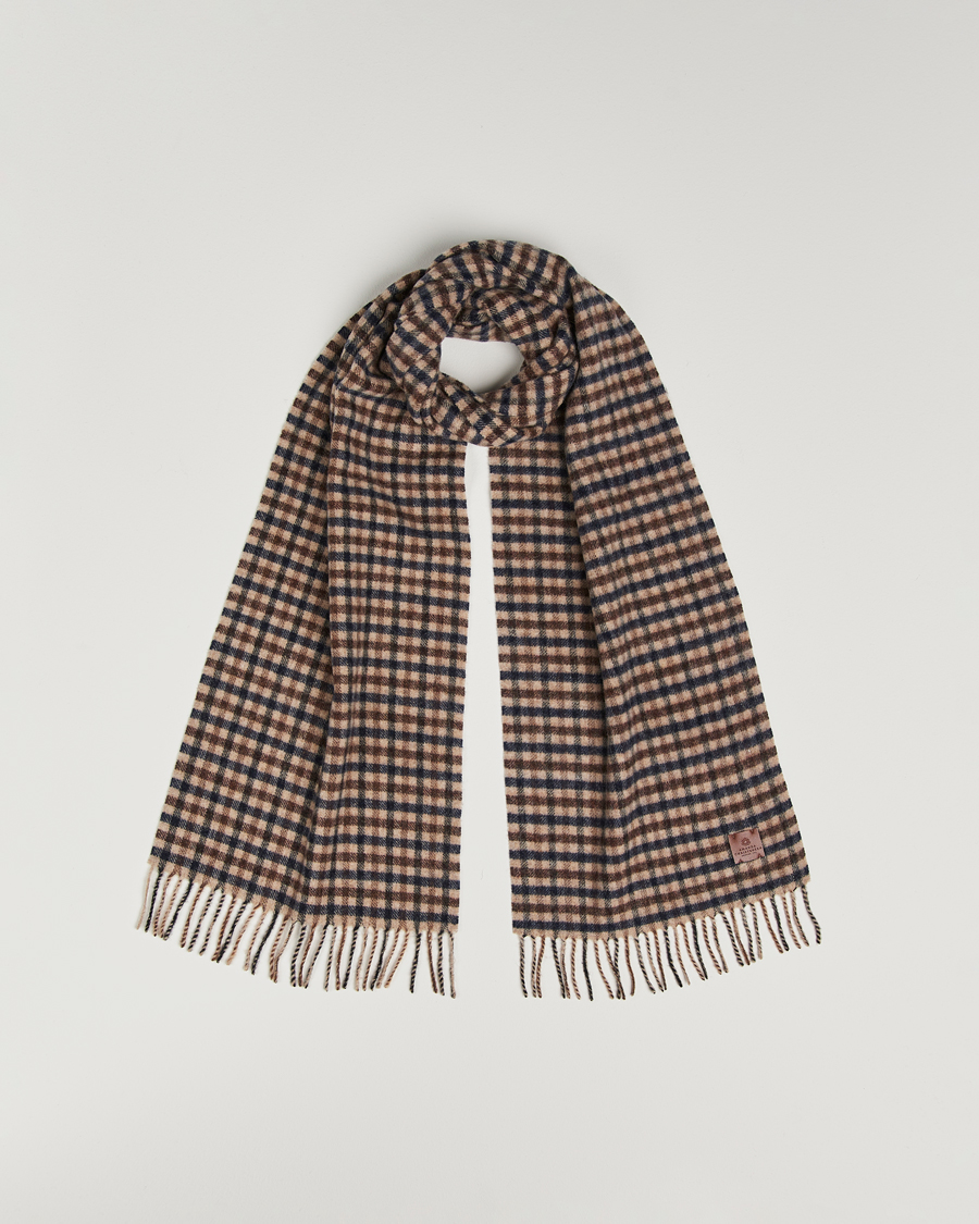 Uomini | Amanda Christensen Merino Wool Check Scarf Navy/Beige | Amanda Christensen | Merino Wool Check Scarf Navy/Beige