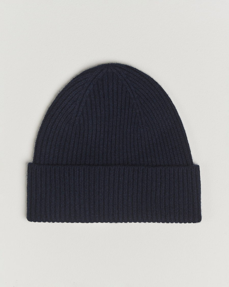 Uomini | Berretti | Amanda Christensen | Rib Knitted Merino Wool Cap Navy