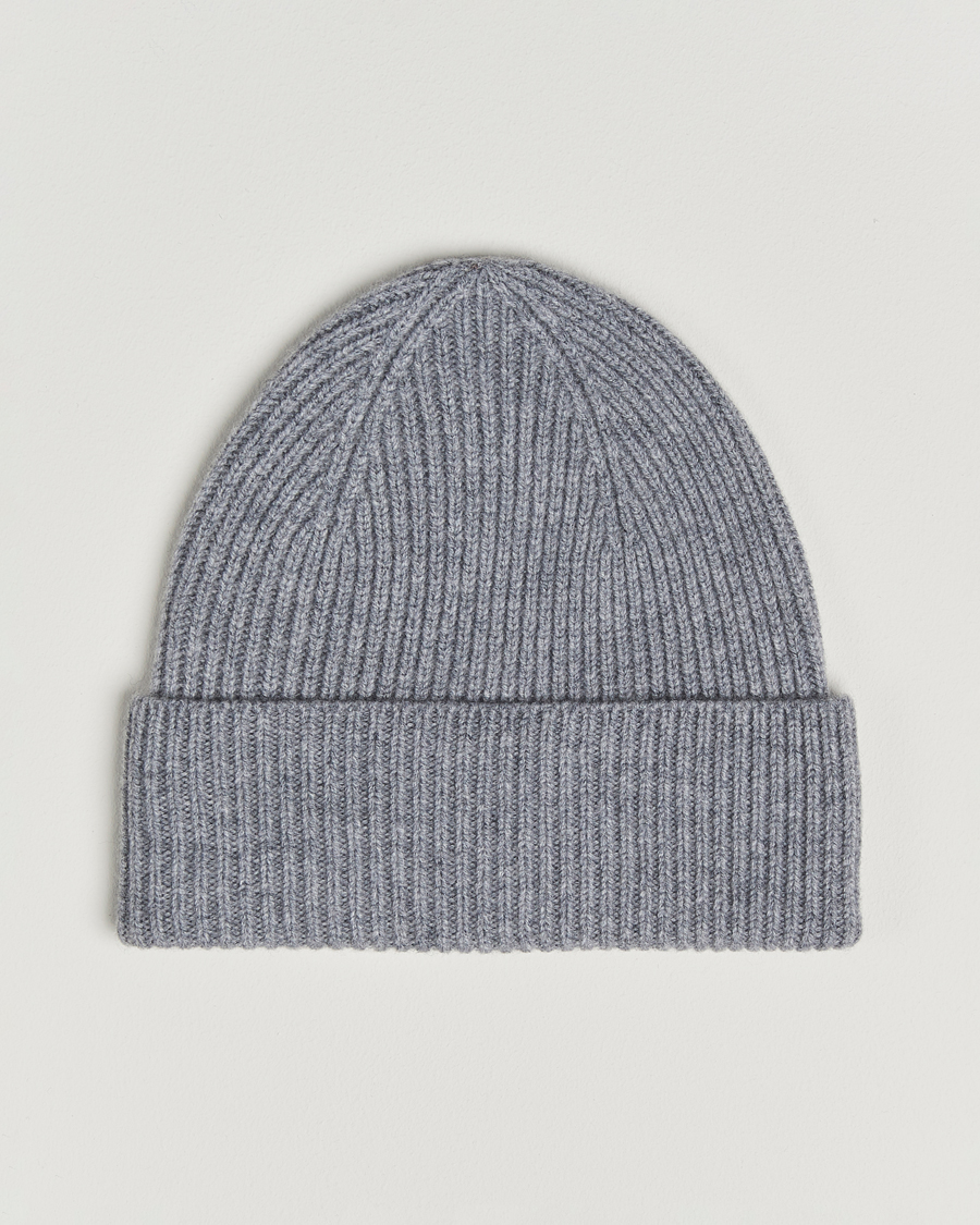 Uomini | Berretti | Amanda Christensen | Rib Knitted Merino Wool Cap Light Grey Melange