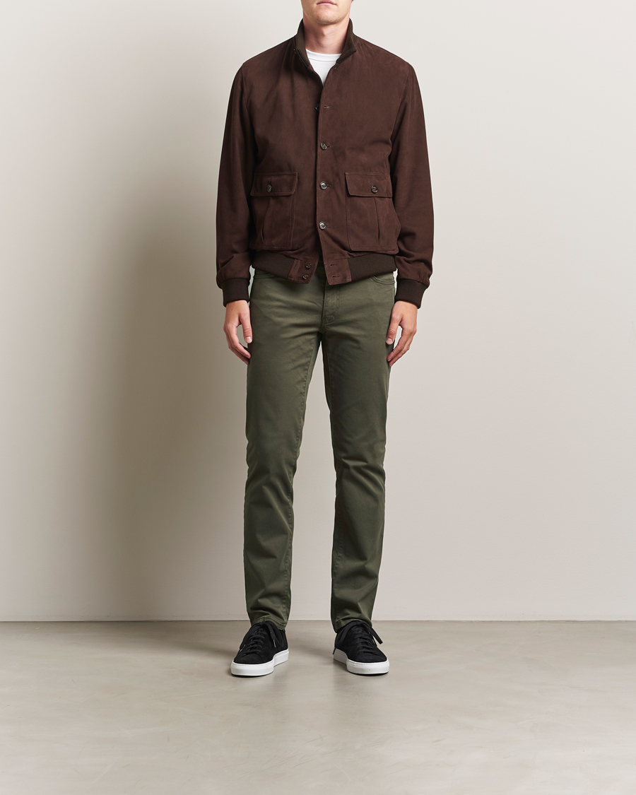 Uomini | Pantaloni | Brax | Cadiz Cotton Satin 5-Pocket Pants Olive