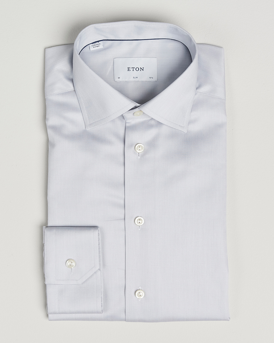 Uomini | Camicie | Eton | Slim Fit Signature Twill Paspoal Shirt Light Grey