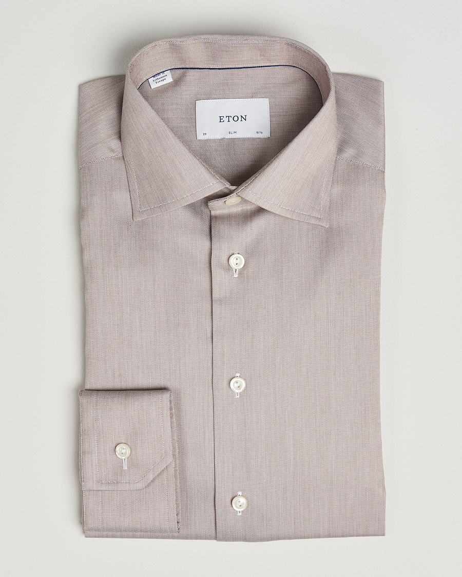 Uomini | Camicie | Eton | Slim Fit Signature Twill Paspoal Shirt Beige