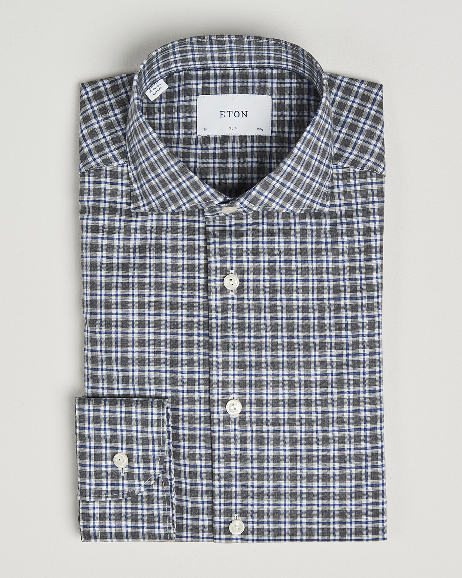 Uomini | Camicie | Eton | Slim Fit Checked Wrinkle Free Flannel Shirt Dark Grey
