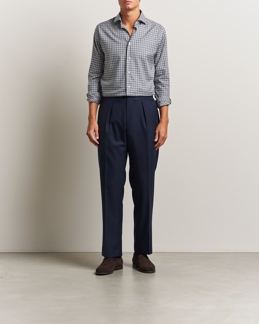 Uomini | Camicie | Eton | Slim Fit Checked Wrinkle Free Flannel Shirt Dark Grey