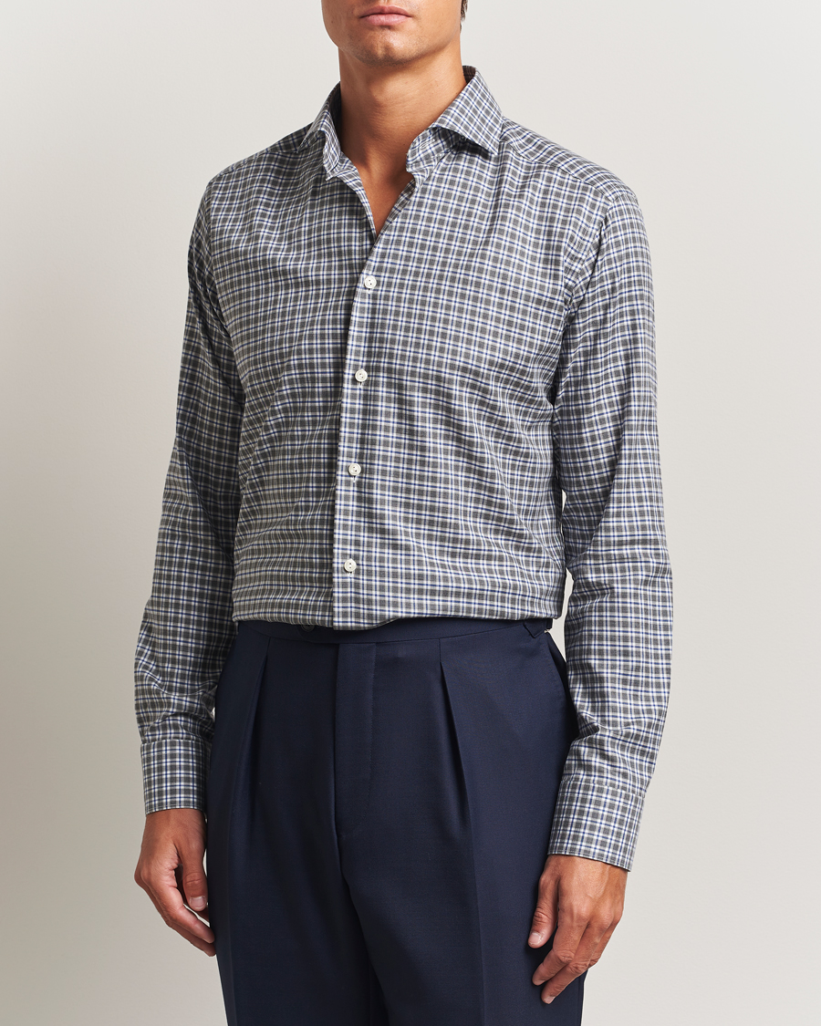 Uomini | Camicie | Eton | Slim Fit Checked Wrinkle Free Flannel Shirt Dark Grey