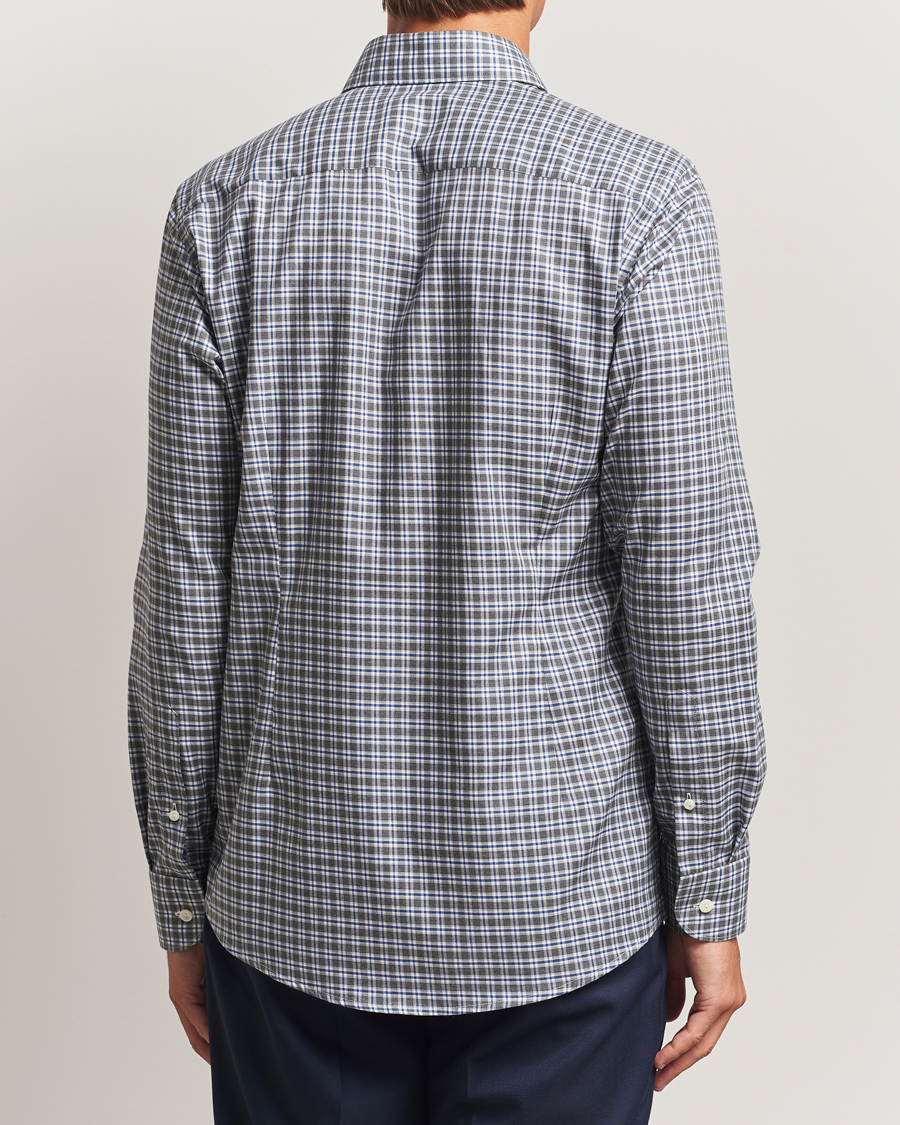 Uomini | Camicie | Eton | Slim Fit Checked Wrinkle Free Flannel Shirt Dark Grey