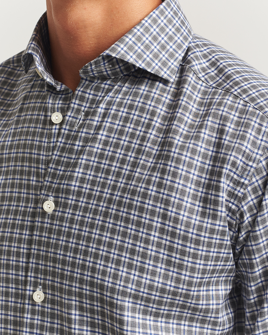 Uomini | Camicie | Eton | Slim Fit Checked Wrinkle Free Flannel Shirt Dark Grey