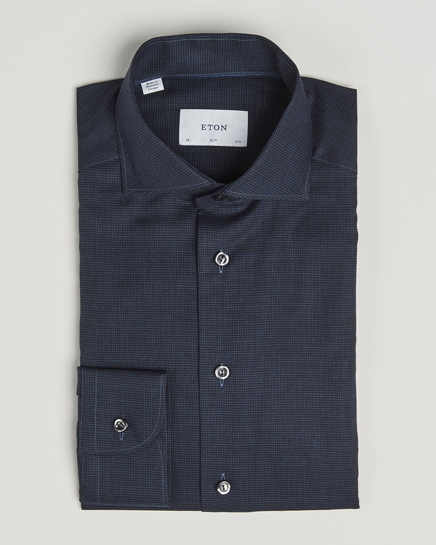 Uomini | Camicie | Eton | Slim Fit Checked Wrinkle Free Flannel Shirt Navy