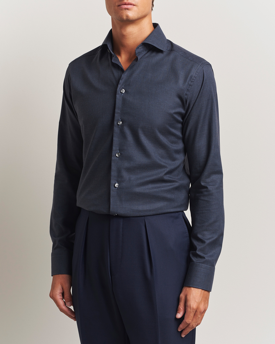 Uomini | Camicie | Eton | Slim Fit Checked Wrinkle Free Flannel Shirt Navy