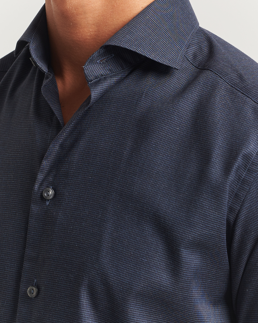 Uomini | Camicie | Eton | Slim Fit Checked Wrinkle Free Flannel Shirt Navy