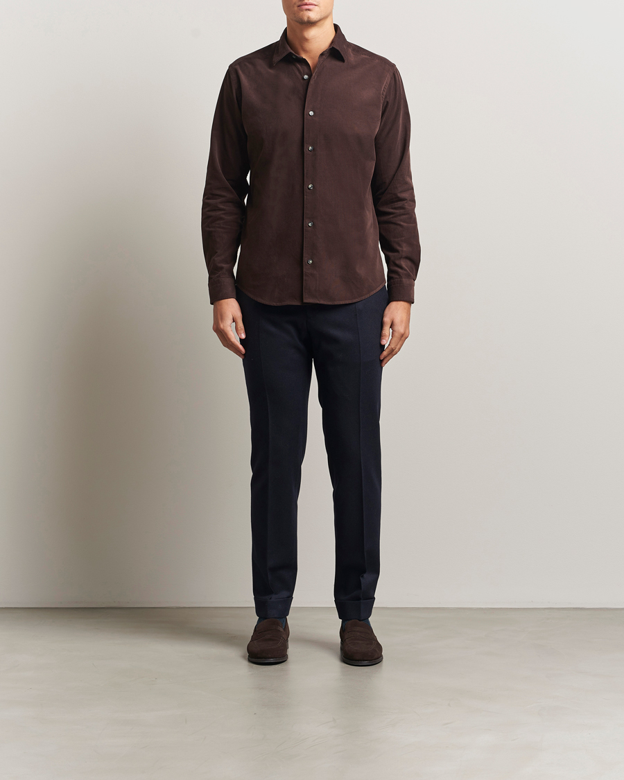 Uomini | Camicie | Eton | Casual Fit Corduroy Shirt Dark Brown