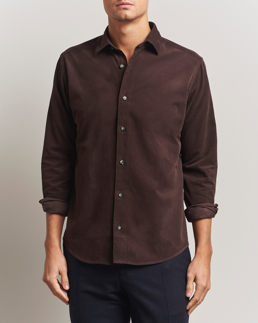 Uomini | Camicie | Eton | Casual Fit Corduroy Shirt Dark Brown