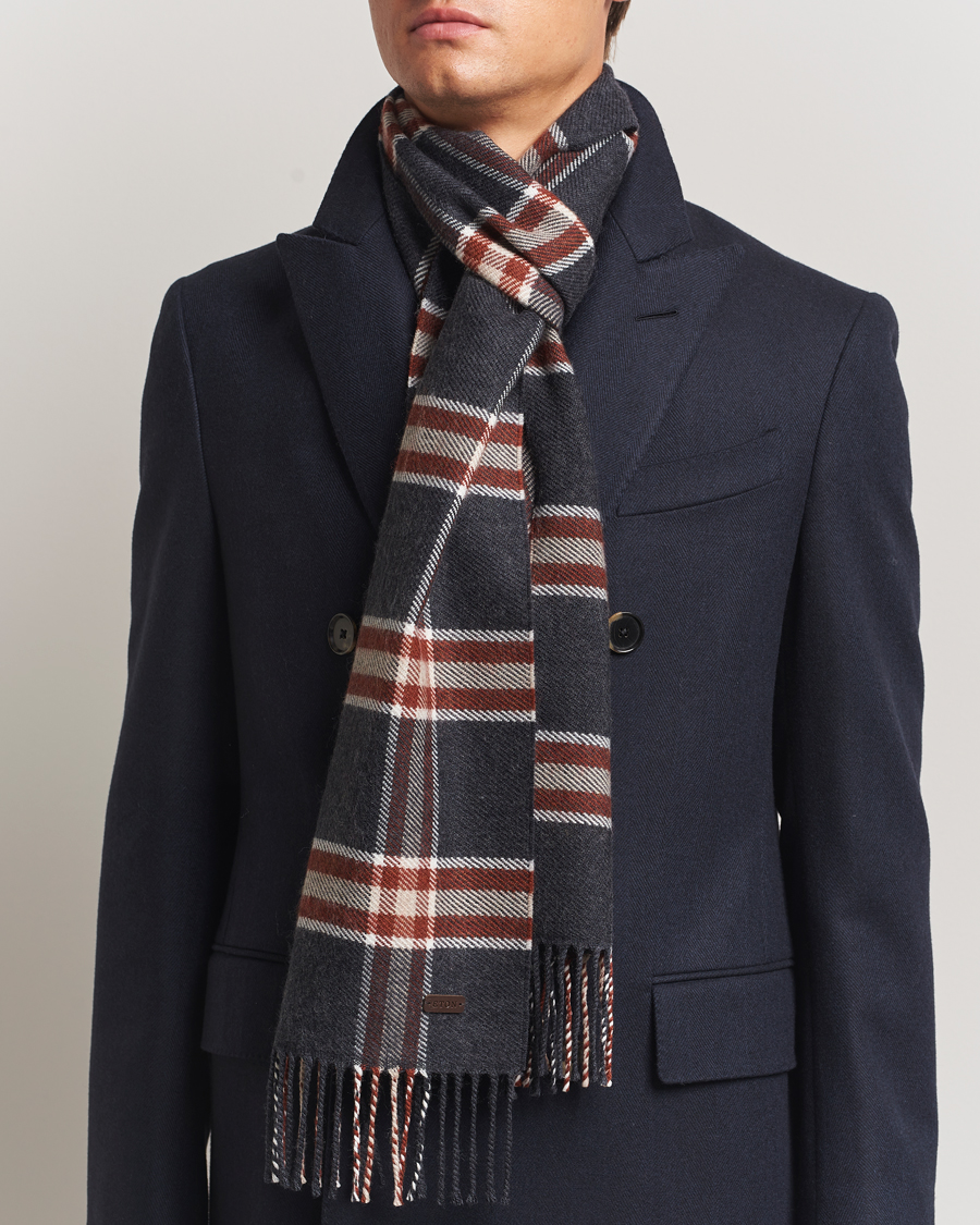 Uomini | Sciarpe | Eton | Merino Wool Checked Scarf Dark Grey