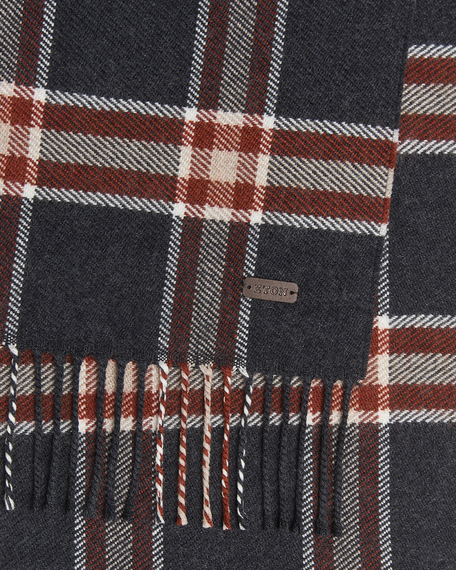 Uomini | Sciarpe | Eton | Merino Wool Checked Scarf Dark Grey