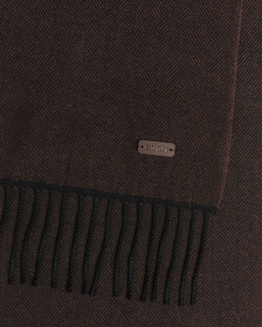 Uomini | Eton Merino Wool Herringbone Scarf Dark Brown | Eton | Merino Wool Herringbone Scarf Dark Brown