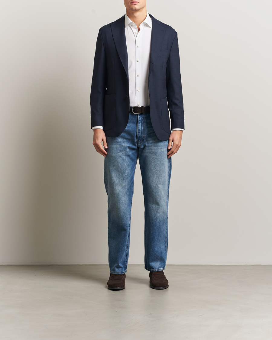 Uomini | Blazers | Eton | Wool Lana Tech Soft Blazer Navy Blue