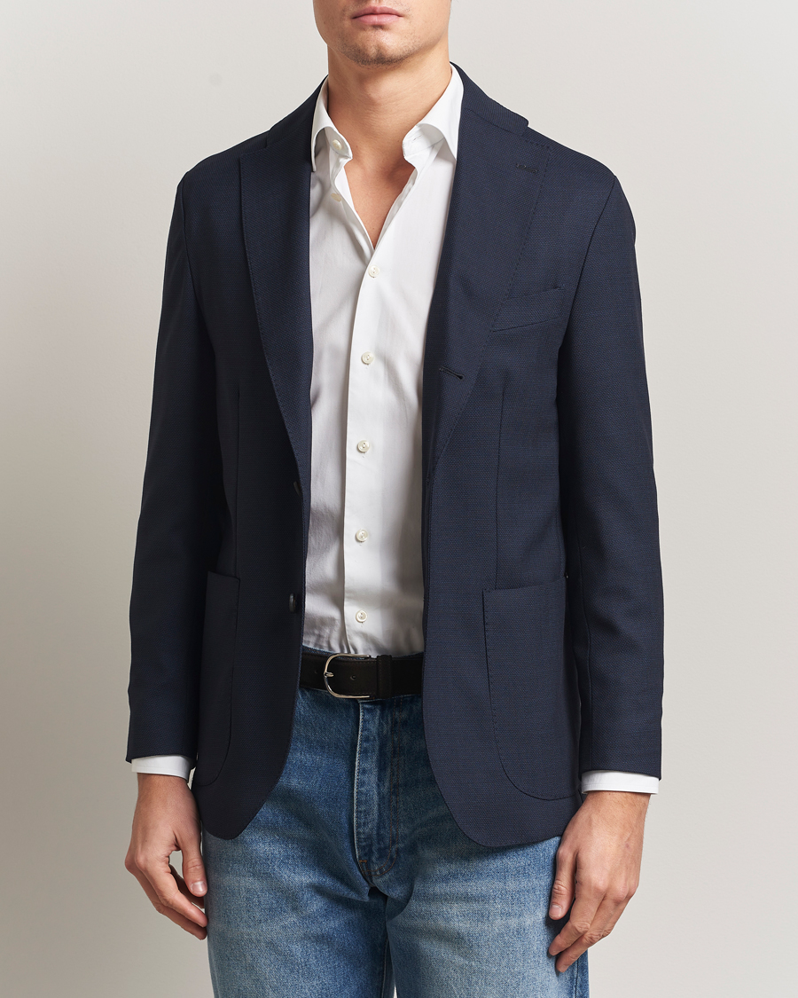Uomini | Blazers | Eton | Wool Lana Tech Soft Blazer Navy Blue