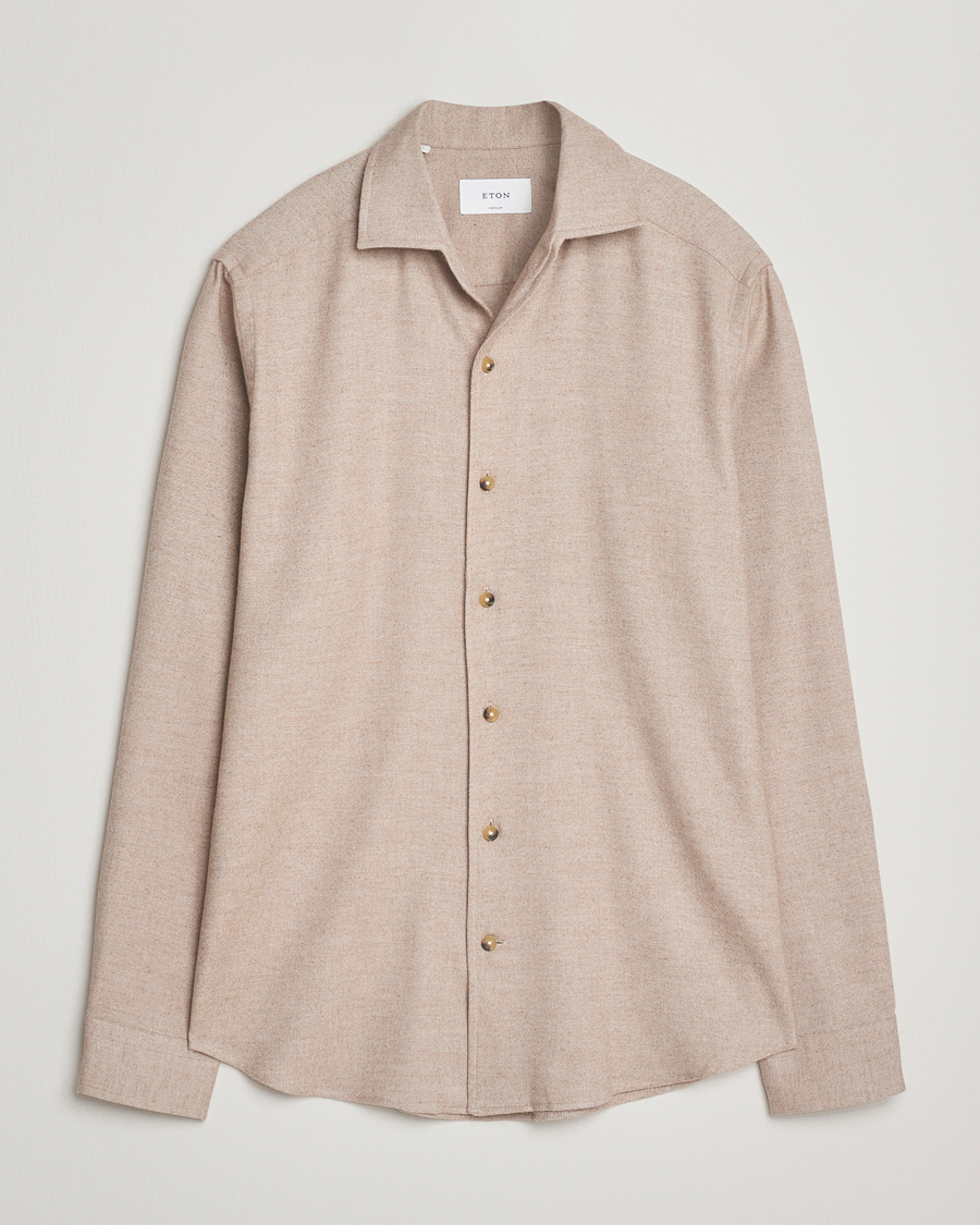 Uomini | Camicie | Eton | Casual Fit One Piece Collar Flannel Shirt Beige