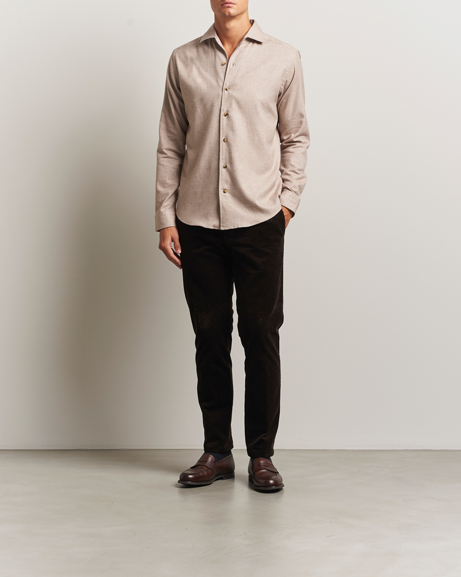 Uomini | Camicie | Eton | Casual Fit One Piece Collar Flannel Shirt Beige