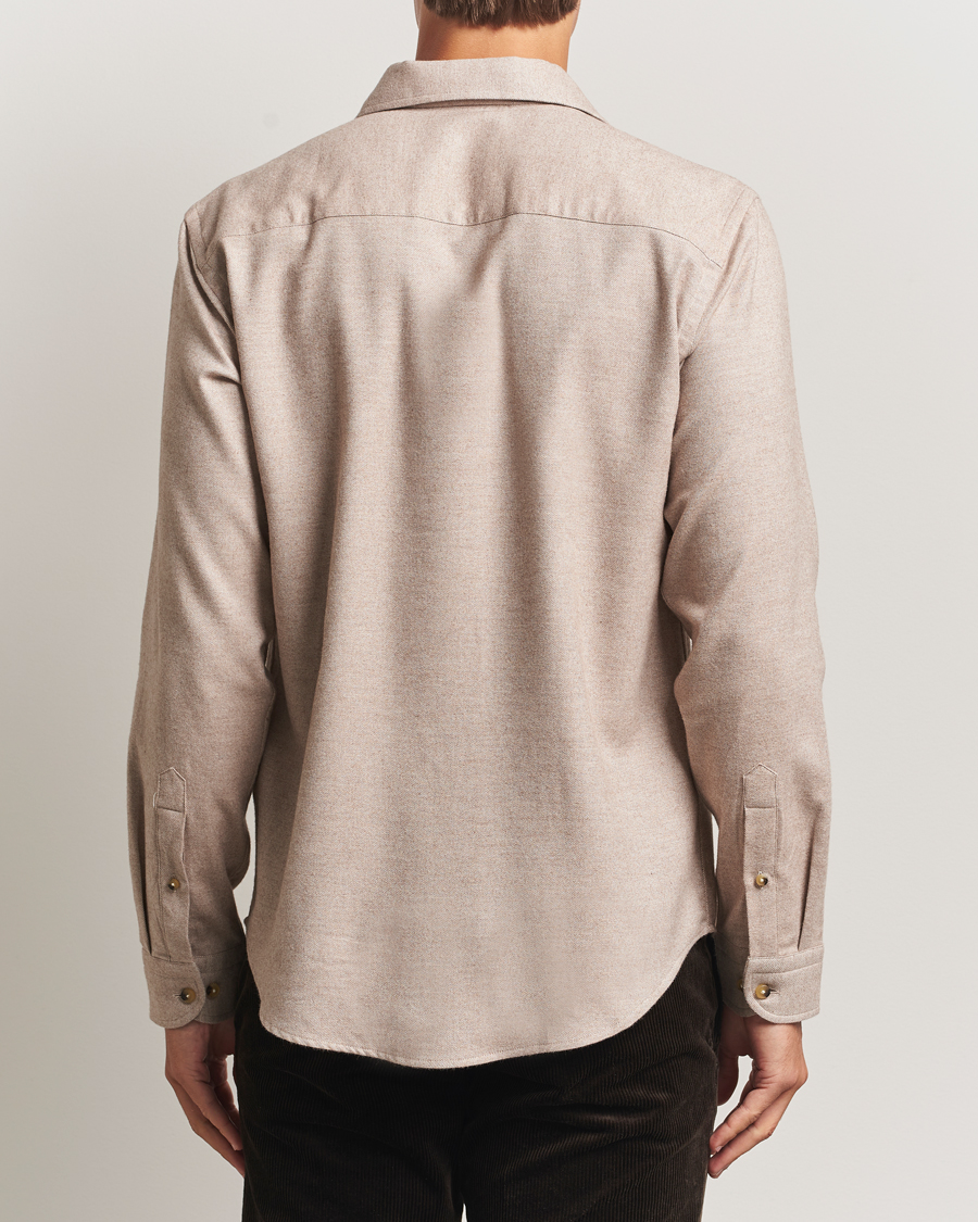 Uomini | Camicie | Eton | Casual Fit One Piece Collar Flannel Shirt Beige