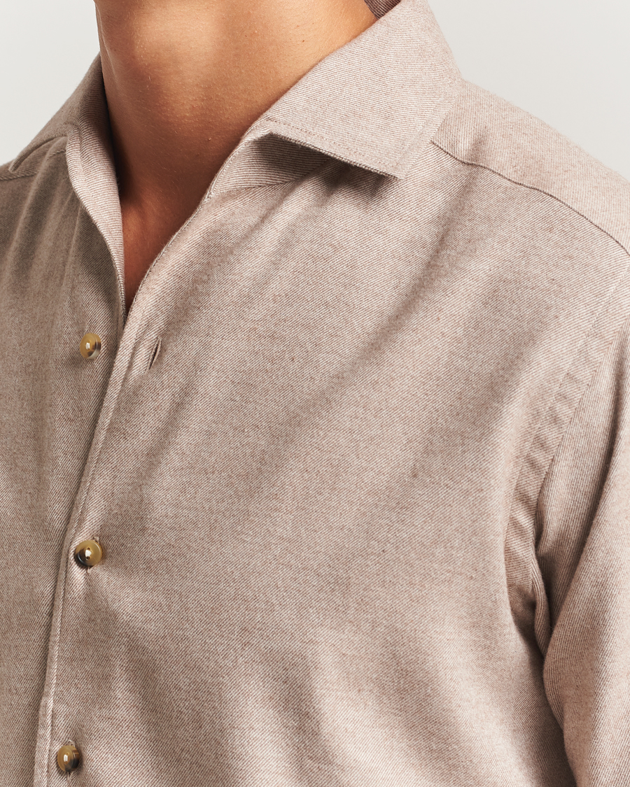 Uomini | Camicie | Eton | Casual Fit One Piece Collar Flannel Shirt Beige