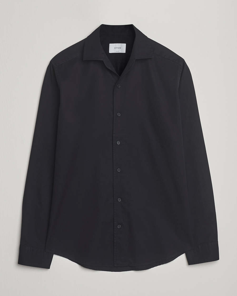 Uomini | Camicie | Eton | Casual Fit Garment Washed One Piece Collar Shirt Black