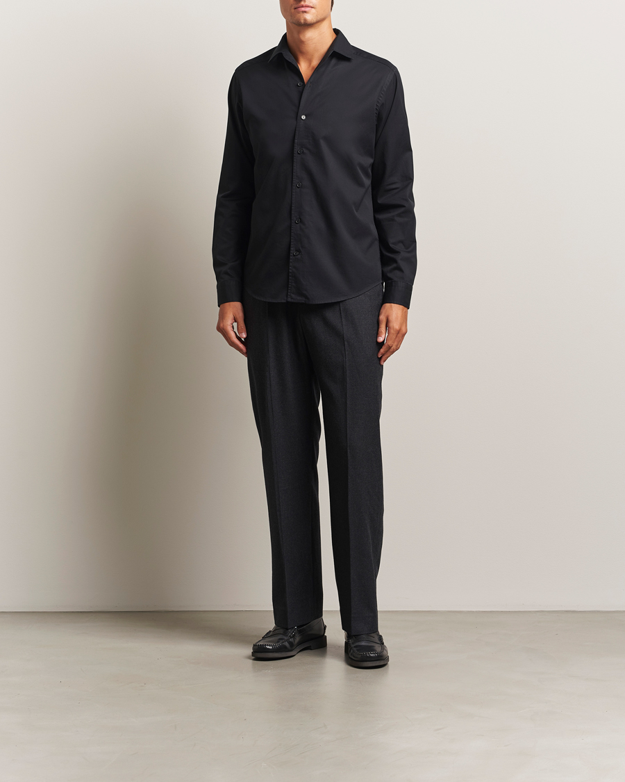 Uomini | Camicie | Eton | Casual Fit Garment Washed One Piece Collar Shirt Black