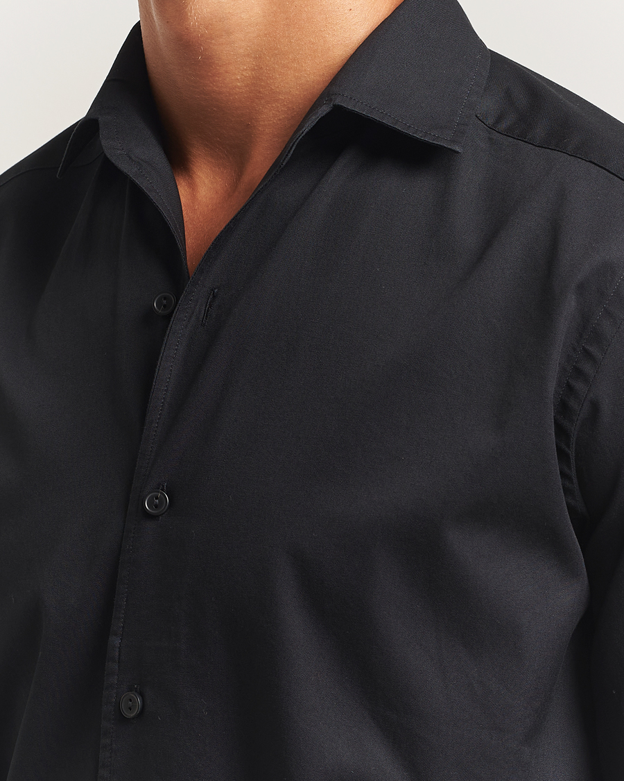 Uomini | Camicie | Eton | Casual Fit Garment Washed One Piece Collar Shirt Black