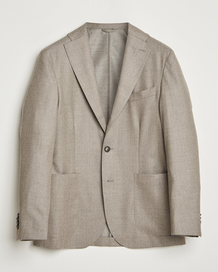 Uomini | Blazers | Eton | Wool Flannel Patch Pocket Blazer Beige