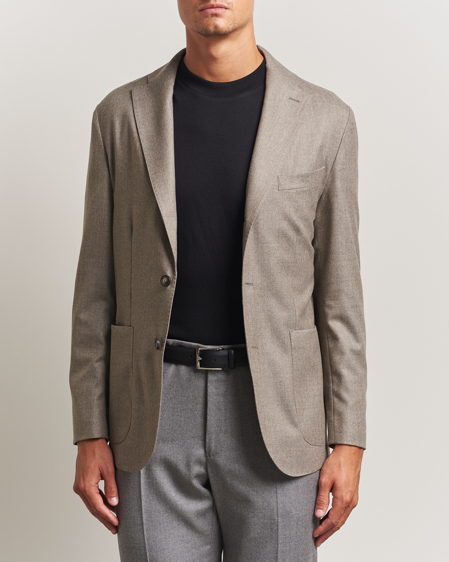 Uomini | Blazers | Eton | Wool Flannel Patch Pocket Blazer Beige