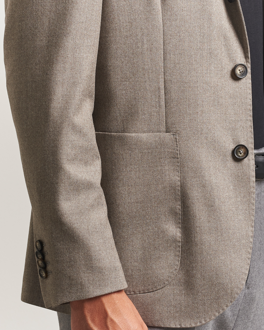 Uomini | Blazers | Eton | Wool Flannel Patch Pocket Blazer Beige