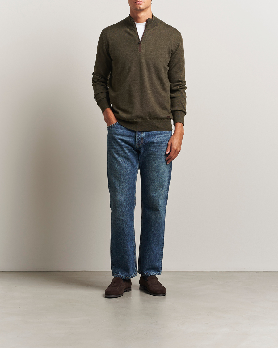 Uomini | Maglieria | Eton | Merino Knitted Half Zip Dark Green