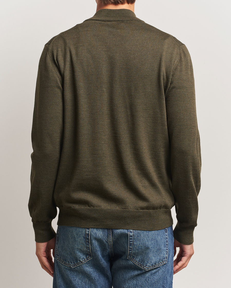 Uomini | Maglieria | Eton | Merino Knitted Half Zip Dark Green
