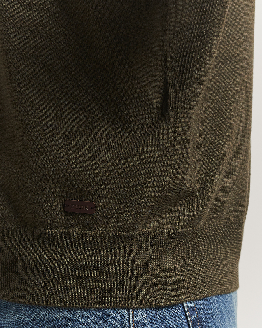 Uomini | Maglieria | Eton | Merino Knitted Half Zip Dark Green