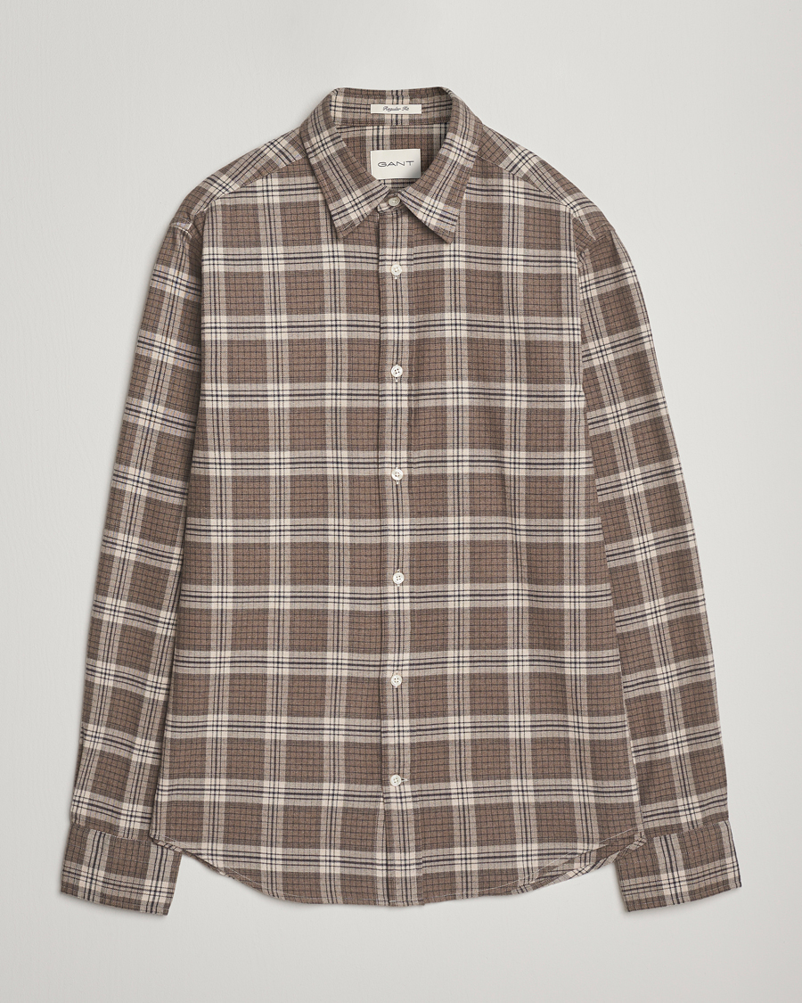 Uomini | Camicie | GANT | Regular Fit Checked Flannel Shirt Dark Hazelnut Melange