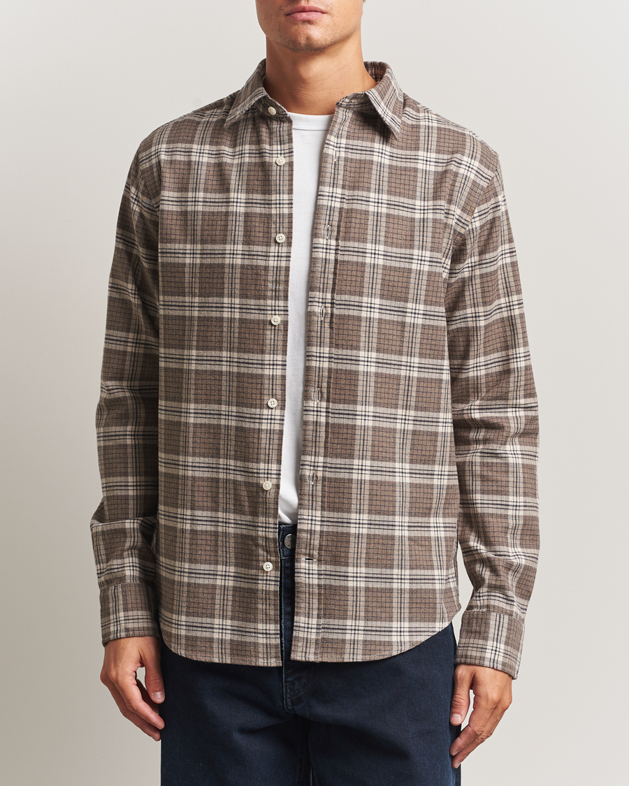 Uomini | Camicie | GANT | Regular Fit Checked Flannel Shirt Dark Hazelnut Melange