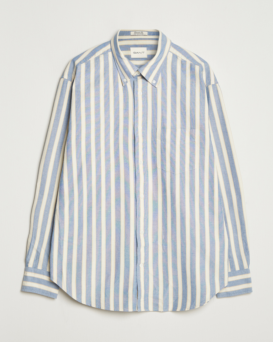 Uomini | Camicie | GANT | Relaxed Fit Striped Heritage Oxford Shirt Blue Water