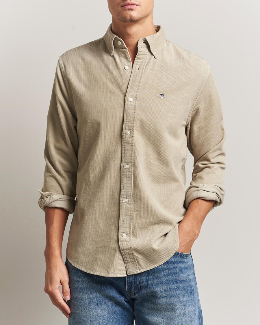 Uomini | Camicie | GANT | Regular Fit Corduroy Shirt Greige