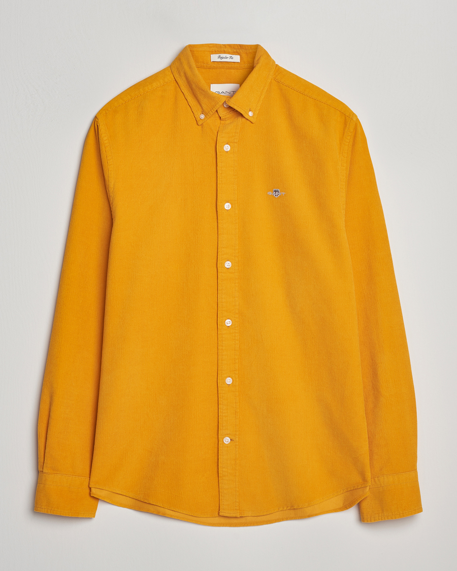 Uomini | Camicie | GANT | Regular Fit Corduroy Shirt Yellow Lichen