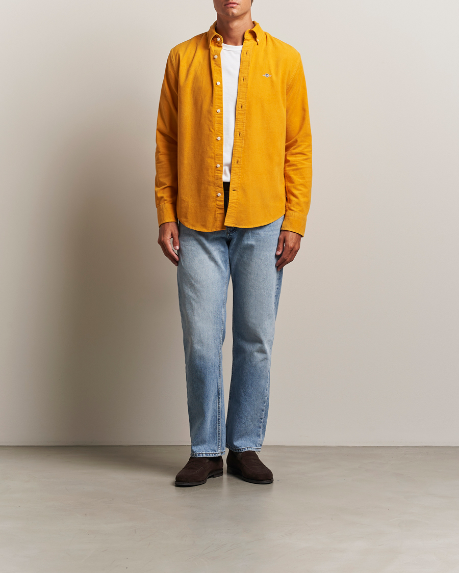 Uomini | Camicie | GANT | Regular Fit Corduroy Shirt Yellow Lichen