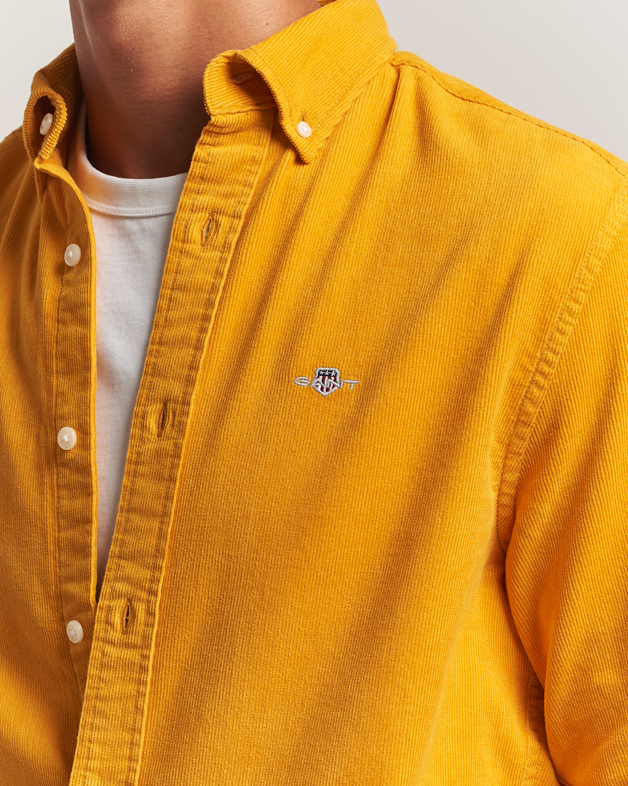 Uomini | Camicie | GANT | Regular Fit Corduroy Shirt Yellow Lichen